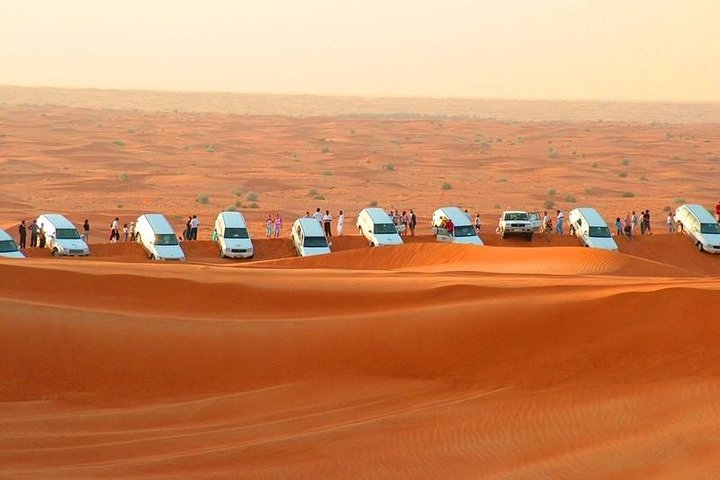 Experience the stunning expanse of golden sand dunes as adventure seekers gather for camel rides henna art and a delightful Arabian feast under the starry sky.